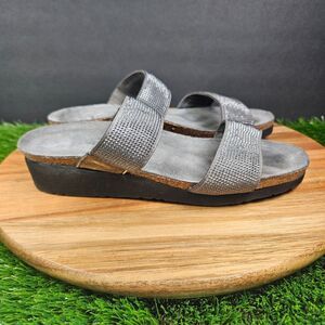 Naot Sheryl Sandals Womens 7 EU 38 Grey Leather Wedge Slide Comfort Adjustable